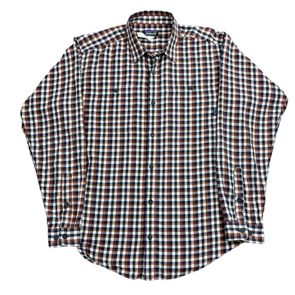 Patagonia Other - Patagonia Button Up Shirt Men's Medium Brown Plaid Check Long Sleeve Cotton